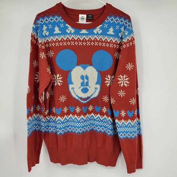 Disney Mickey Mouse Holiday Fair Isle Red and Blue Christmas Crewneck Sweater XL - Picture 1 of 7
